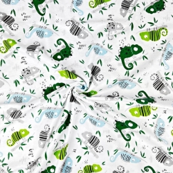 Flanellstoff / Baumwollflanell – weich – Chamäleons grün-blau