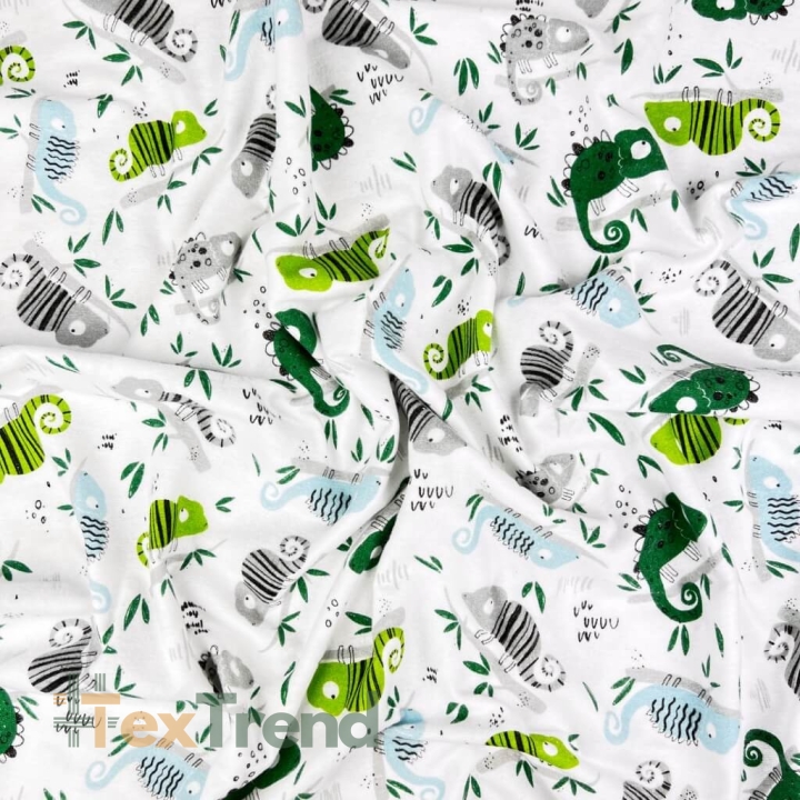 Flanellstoff / Baumwollflanell – weich – Chamäleons grün-blau