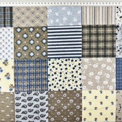 Flanellstoff / Baumwollflanell – weich – Patchwork Blumen blau-beige