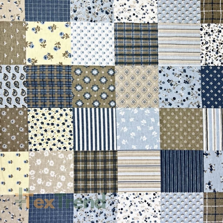 Flanellstoff / Baumwollflanell – weich – Patchwork Blumen blau-beige