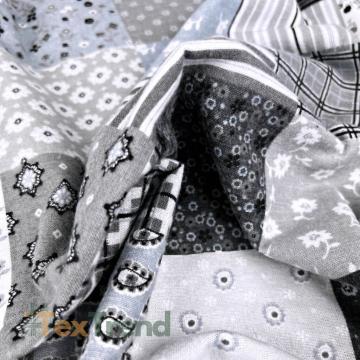 Flanellstoff / Baumwollflanell – weich – Patchwork Blumen grau-blau