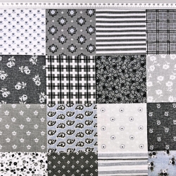 Flanellstoff / Baumwollflanell – weich – Patchwork Blumen grau-blau