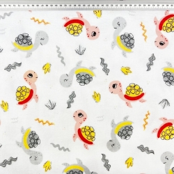 Flanellstoff / Baumwollflanell – weich – Schildkröten aprikosen-grau