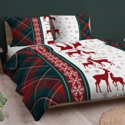 Flanellstoff / Baumwollflanell – weich – nicht gekratzt Weihnachtsmuster Rentiere mit grün-rotem Karomuster