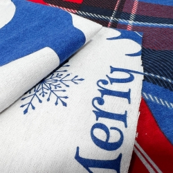 Flanellstoff / Baumwollflanell – weich – nicht gekratzt Weihnachtsmuster Rentiere mit blau-rotem Karomuster