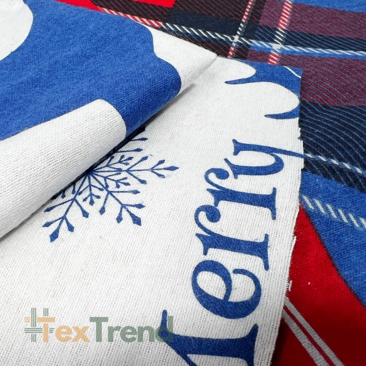 Flanellstoff / Baumwollflanell – weich – nicht gekratzt Weihnachtsmuster Rentiere mit blau-rotem Karomuster