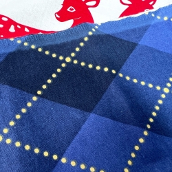 Flanellstoff / Baumwollflanell – weich – nicht gekratzt Weihnachtsmuster Rentiere mit blauem Karomuster