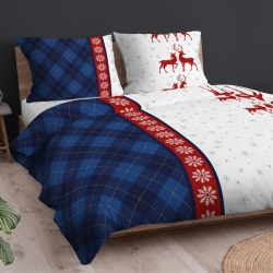 Flanellstoff / Baumwollflanell – weich – nicht gekratzt Weihnachtsmuster Rentiere mit blauem Karomuster