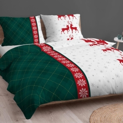 Flanellstoff / Baumwollflanell – weich – nicht gekratzt Weihnachtsmuster Rentiere mit grünem Karomuster