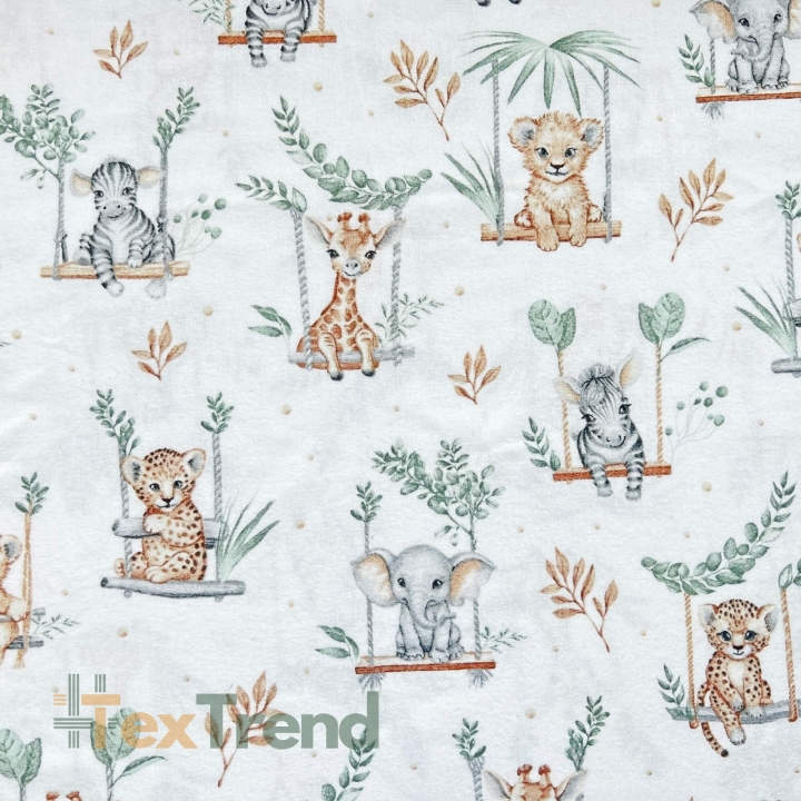 Flanellstoff / Baumwollflanell – weich – afrikanische Tiere auf Schaukeln