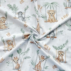 Flanellstoff / Baumwollflanell – weich – afrikanische Tiere auf Schaukeln