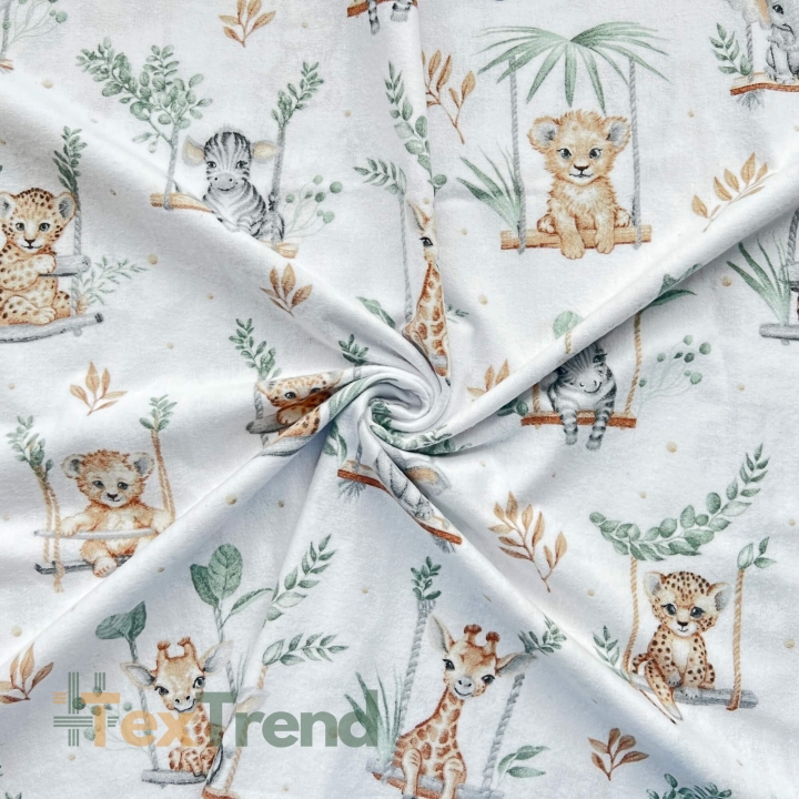 Flanellstoff / Baumwollflanell – weich – afrikanische Tiere auf Schaukeln