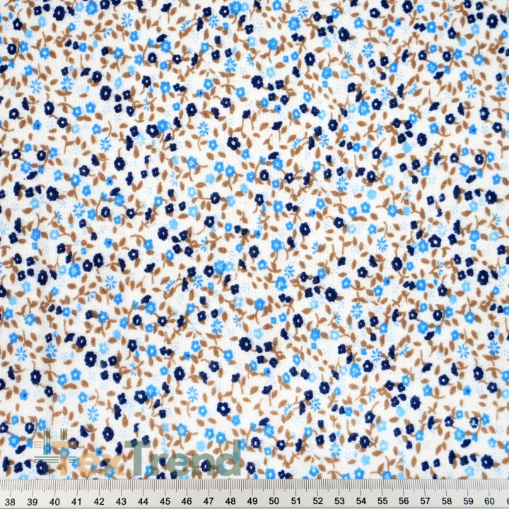 Flanellstoff / Baumwollflanell – weich – Wiese blau-navy auf weißem Hintergrund