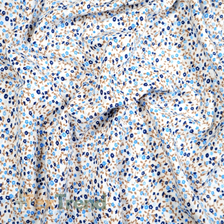 Flanellstoff / Baumwollflanell – weich – Wiese blau-navy auf weißem Hintergrund