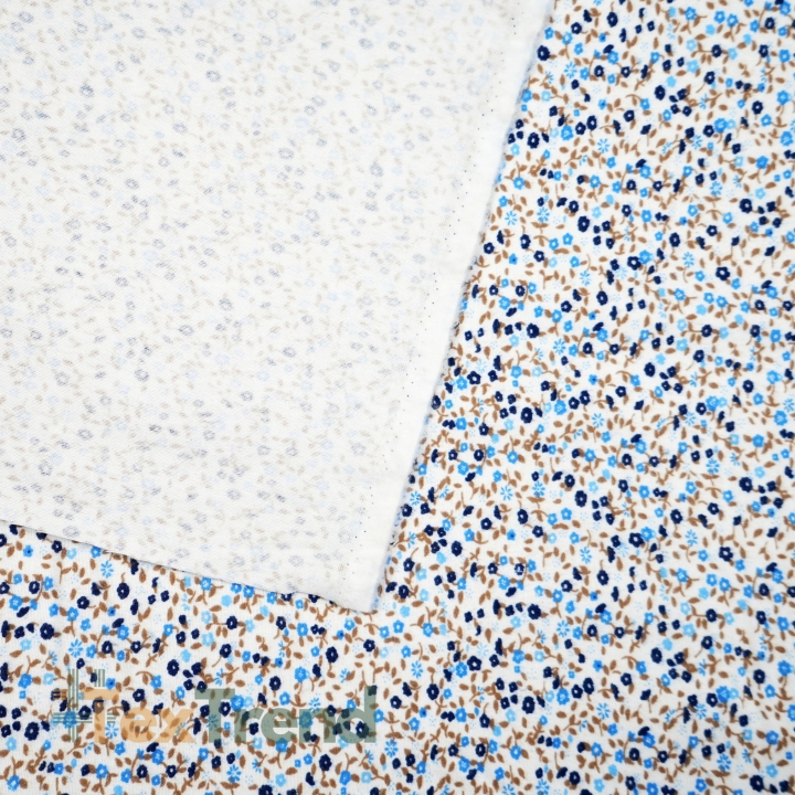 Flanellstoff / Baumwollflanell – weich – Wiese blau-navy auf weißem Hintergrund