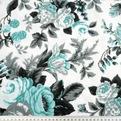 Flanellstoff / Baumwollflanell – weich – Rosen Zigeuner mint-grau