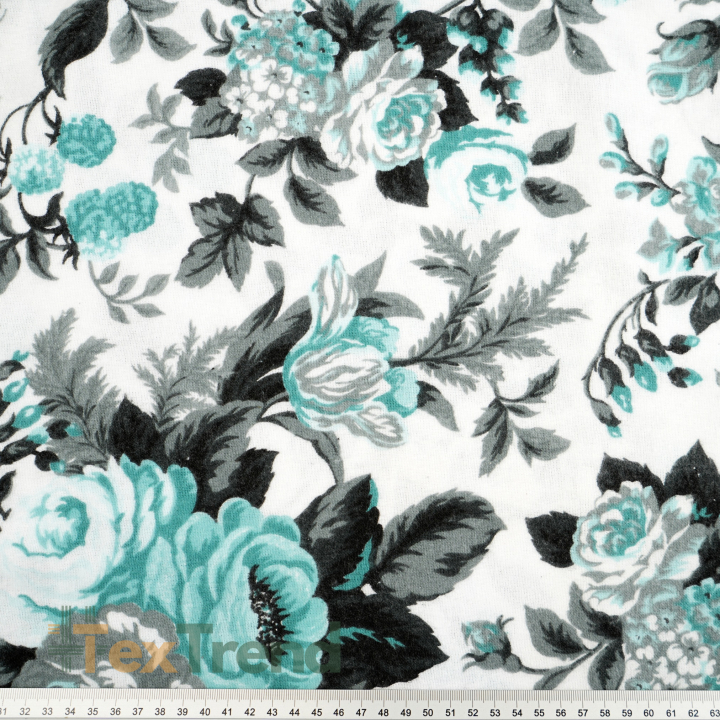 Flanellstoff / Baumwollflanell – weich – Rosen Zigeuner mint-grau
