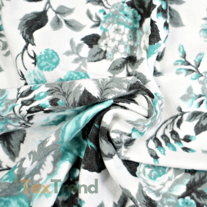 Flanellstoff / Baumwollflanell – weich – Rosen Zigeuner mint-grau