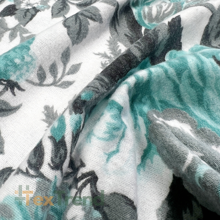 Flanellstoff / Baumwollflanell – weich – Rosen Zigeuner mint-grau
