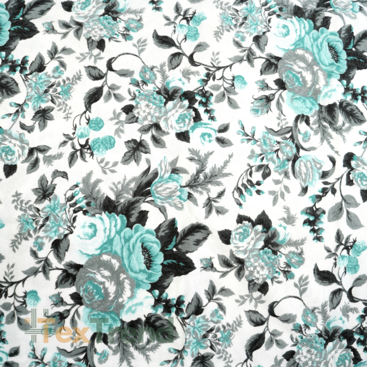 Flanellstoff / Baumwollflanell – weich – Rosen Zigeuner mint-grau