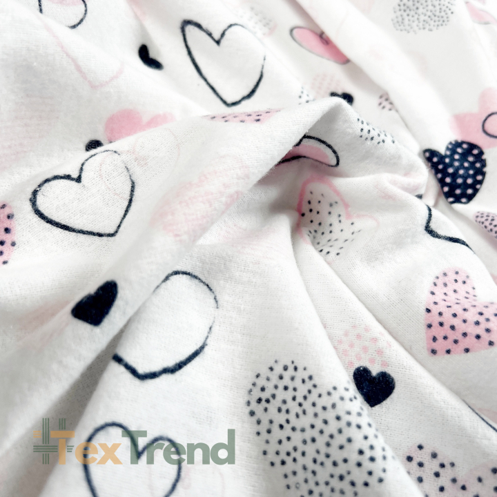Flanellstoff / Baumwollflanell – weich – Herzen gemustert rosa-navy