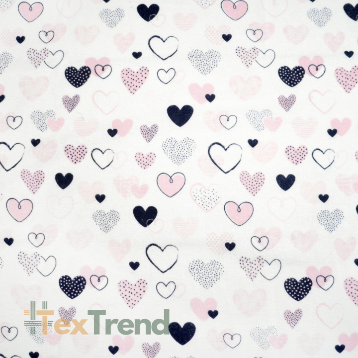 Flanellstoff / Baumwollflanell – weich – Herzen gemustert rosa-navy