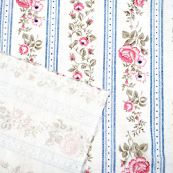 Flanellstoff / Baumwollflanell – weich – mit blauen Streifen und Rosen
