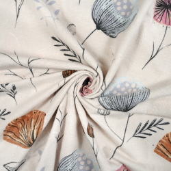 Flanellstoff / Baumwollflanell – weich – Mohnblumen auf beigem Hintergrund