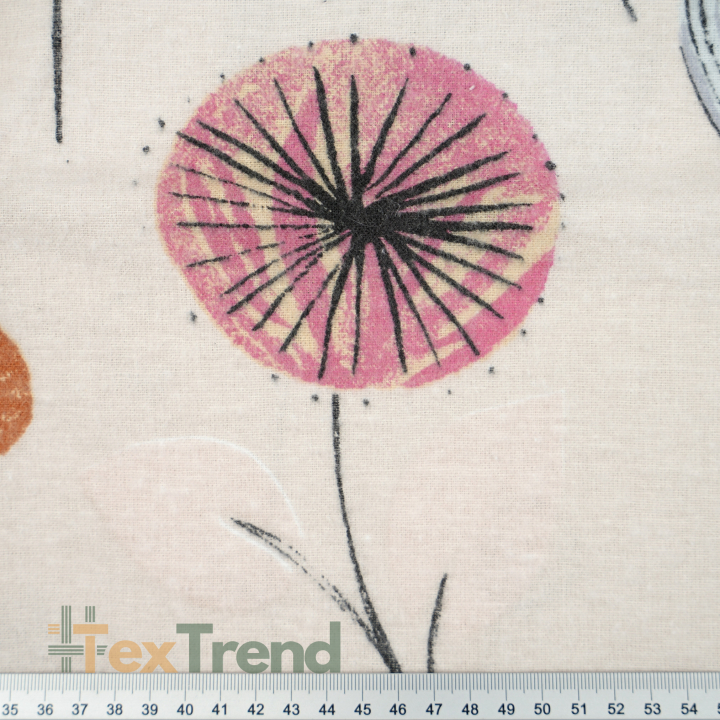 Flanellstoff / Baumwollflanell – weich – Mohnblumen auf beigem Hintergrund