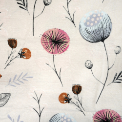 Flanellstoff / Baumwollflanell – weich – Mohnblumen auf beigem Hintergrund