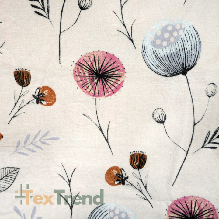 Flanellstoff / Baumwollflanell – weich – Mohnblumen auf beigem Hintergrund