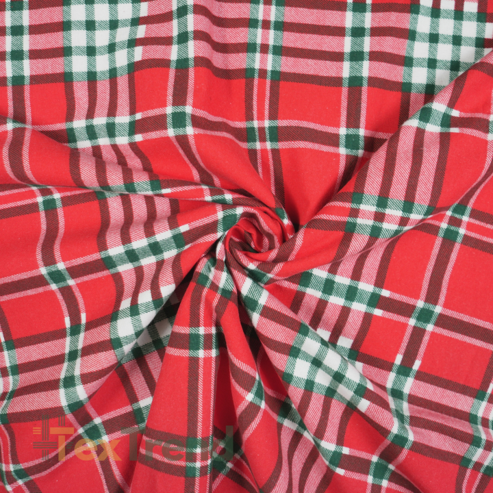 Flanellstoff / Baumwollflanell – weich –rot-grün kariert