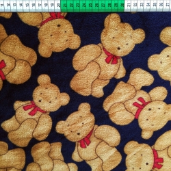 Kuschelfleece Stoff – Kinder Muster beige Bären auf dunkelblauem Hintergrund