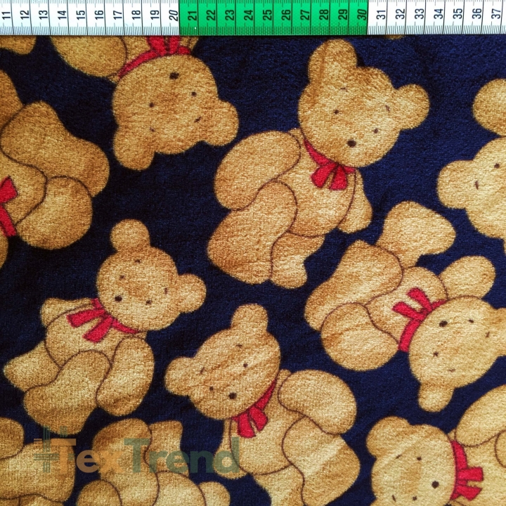 Kuschelfleece Stoff – Kinder Muster beige Bären auf dunkelblauem Hintergrund
