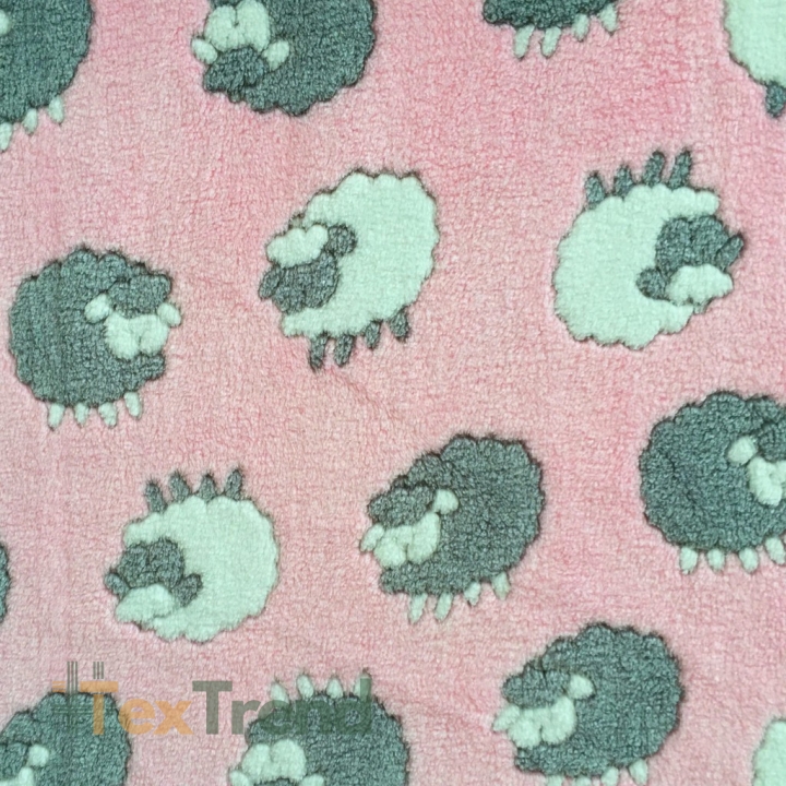 Kuschelfleece Stoff – Kinder Muster -  Puderfarbene Lämmer auf Hintergrund