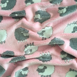 Kuschelfleece Stoff – Kinder Muster -  Puderfarbene Lämmer auf Hintergrund