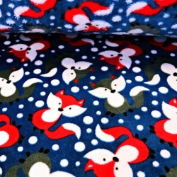 Kuschelfleece Stoff – Kinder Muster -  Füchse auf marineblauem Hintergrund