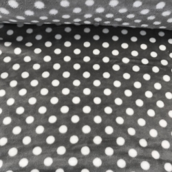 Kuschelfleece Stoff – Kinder Muster -  weiße Punkte auf grauem Hintergrund