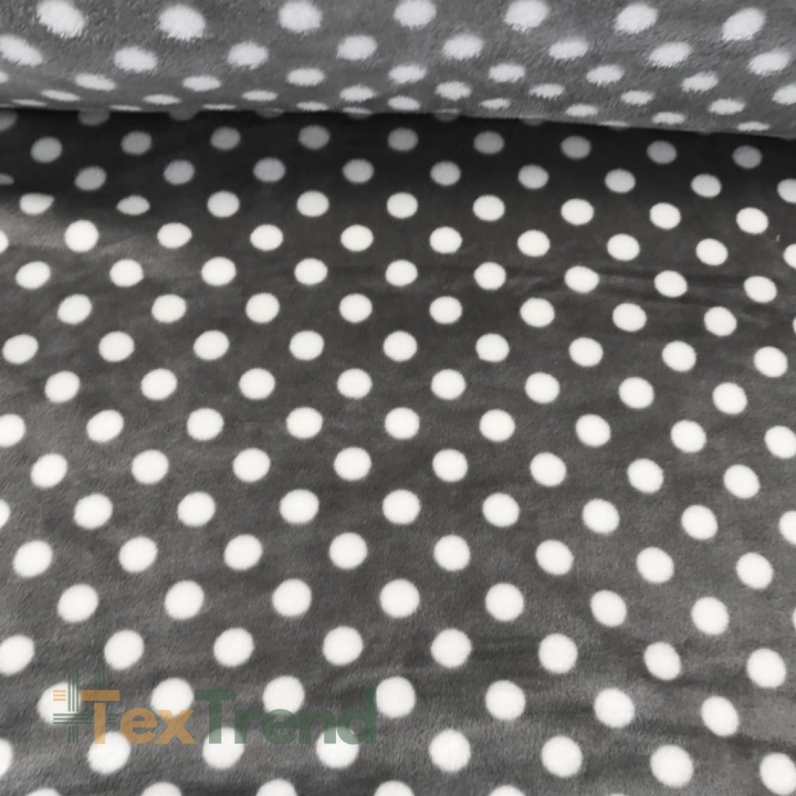 Kuschelfleece Stoff – Kinder Muster -  weiße Punkte auf grauem Hintergrund