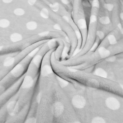 Kuschelfleece Stoff – Kinder Muster - weiße Punkte auf grauem Hintergrund