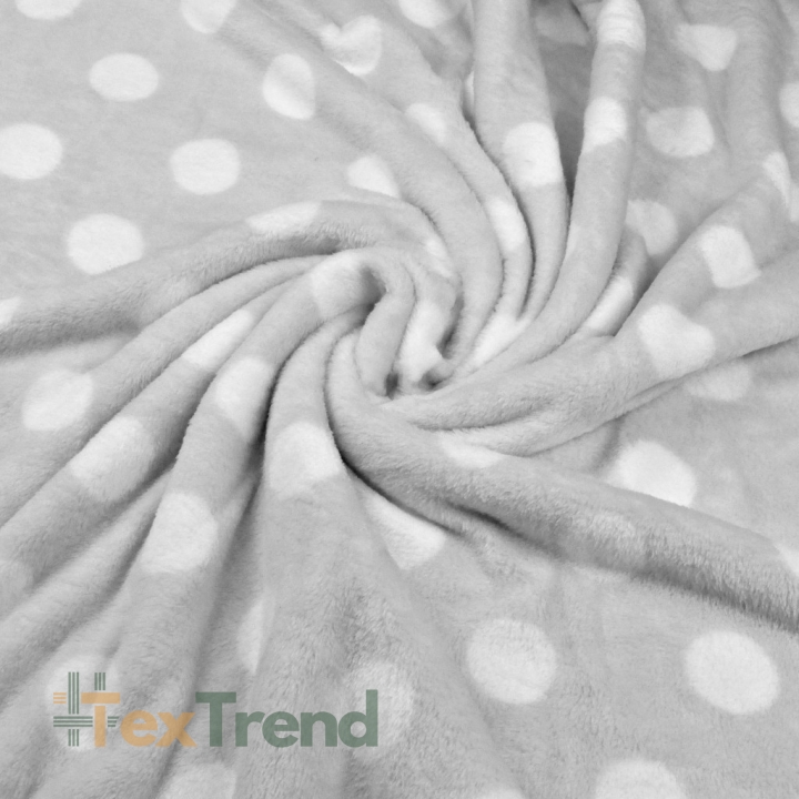 Kuschelfleece Stoff – Kinder Muster - weiße Punkte auf grauem Hintergrund