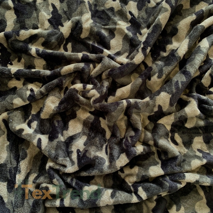 Kuschelfleece Stoff  Camouflage grün-schwarz