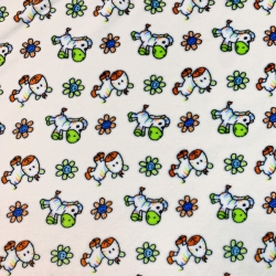 Kuschelfleece Stoff – Kinder Muster - Pferde mit Blumen auf ecrufarbenem Hintergrund