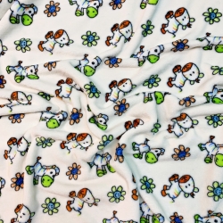 Kuschelfleece Stoff – Kinder Muster - Pferde mit Blumen auf ecrufarbenem Hintergrund