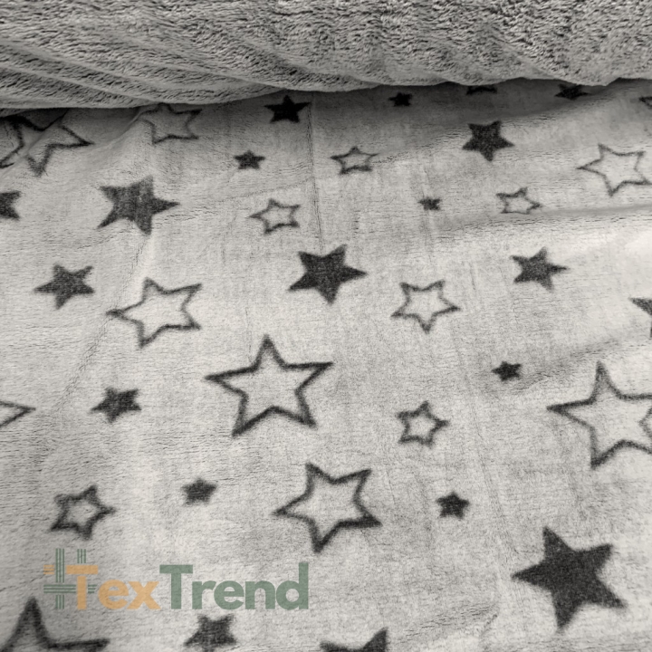 Kuschelfleece Stoff – Kinder Muster - grau doppelseitig Sterne - 220cm