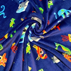 Kuschelfleece Stoff – Kinder Muster - Meereslebewesen auf navy Hintergrund