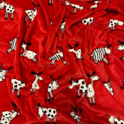 Kuschelfleece Stoff – Kinder Muster - Elche auf rotem Hintergrund