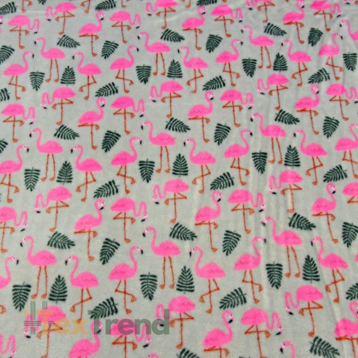 Kuschelfleece Stoff – Kinder Muster - rosa Flamingos auf grauem Hintergrund
