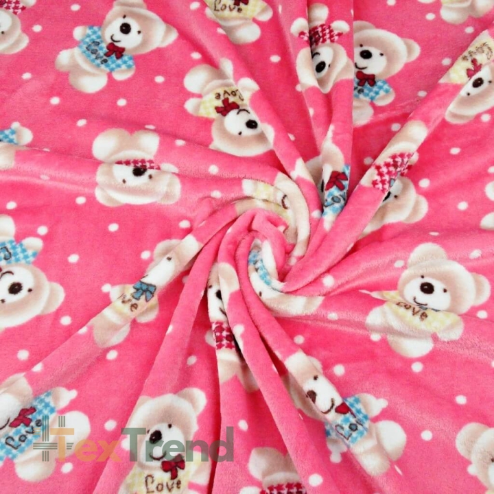 Kuschelfleece Stoff – Kinder Muster - Plüschbären auf rosa Hintergrund