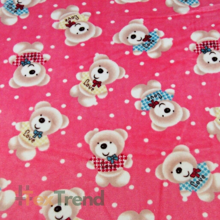 Kuschelfleece Stoff – Kinder Muster - Plüschbären auf rosa Hintergrund